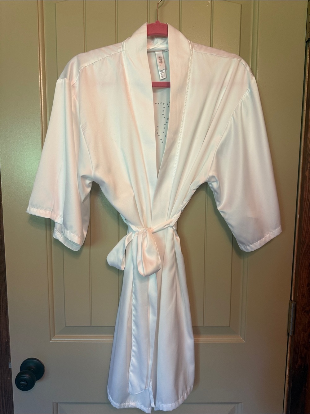 White Satin Women's Robe with Tie Belt